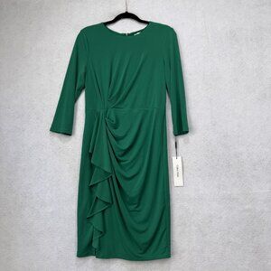 Calvin Klein Dress Womens 8 Green Ruched 3/4 Sleeve Midi Knee Length Elegant NWT